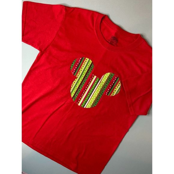 Disney custom handmade youth med 10-12 red mickey mouse outline tee short sleeve - Picture 1 of 4